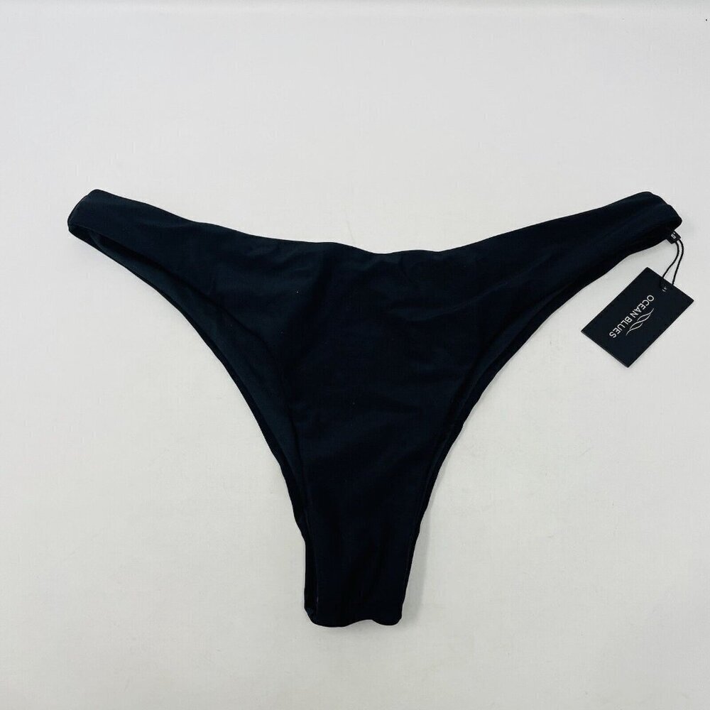 Ocean‎ Blues Womens Large Cheeky Slim Coverage Swim Bikini Bottoms in Black 1546
